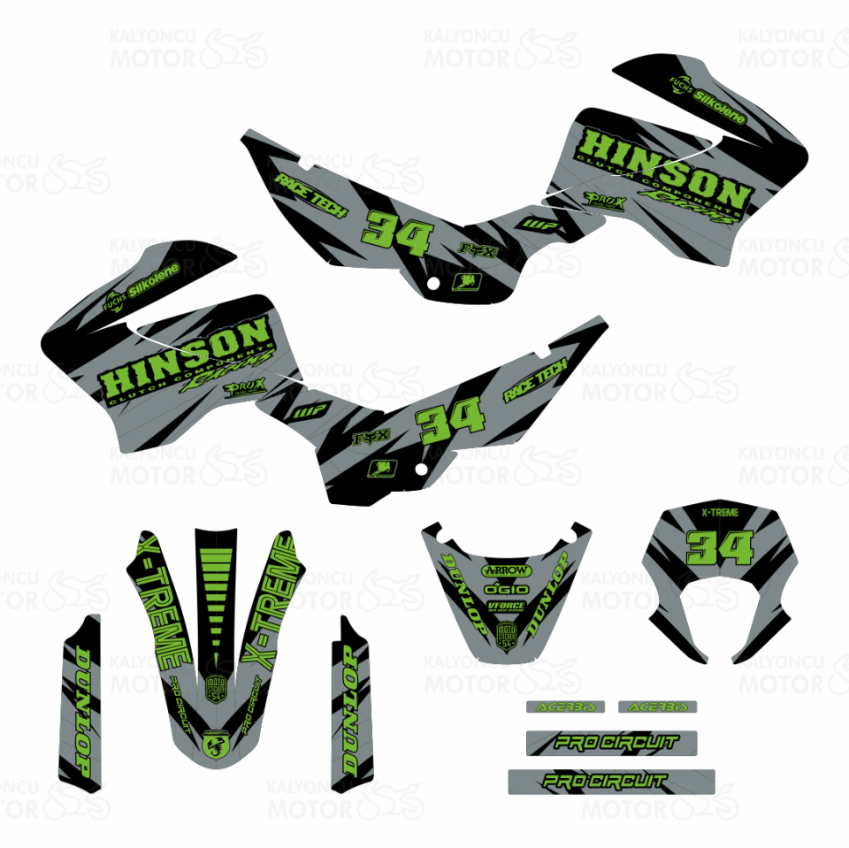 Mondial X-treme MAXX 200i Hinson Design Gri Siyah Yeşil Sticker Set