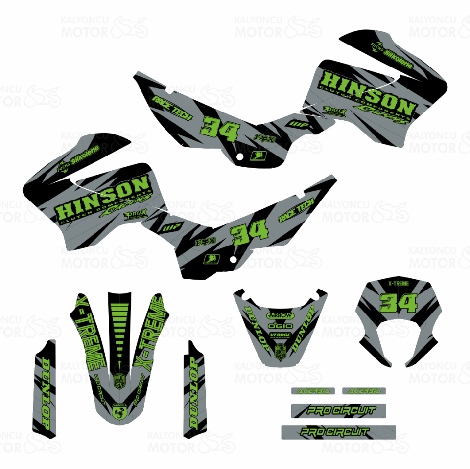 Mondial X-treme Max 150 Hinson Design Gri Siyah Yeşil Sticker Set