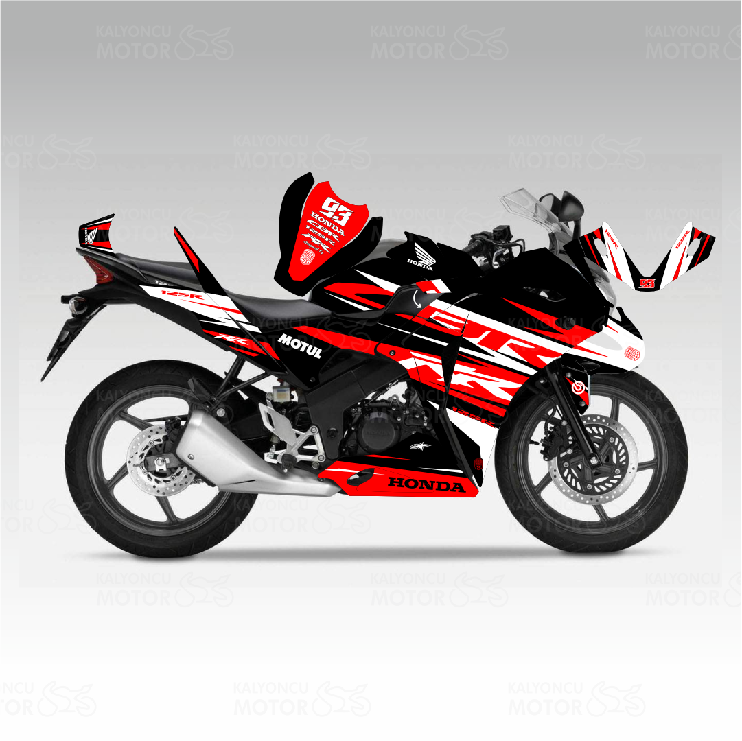 Honda CBR 125 R RR Lines Design Siyah Kırmızı Beyaz Sticker Set