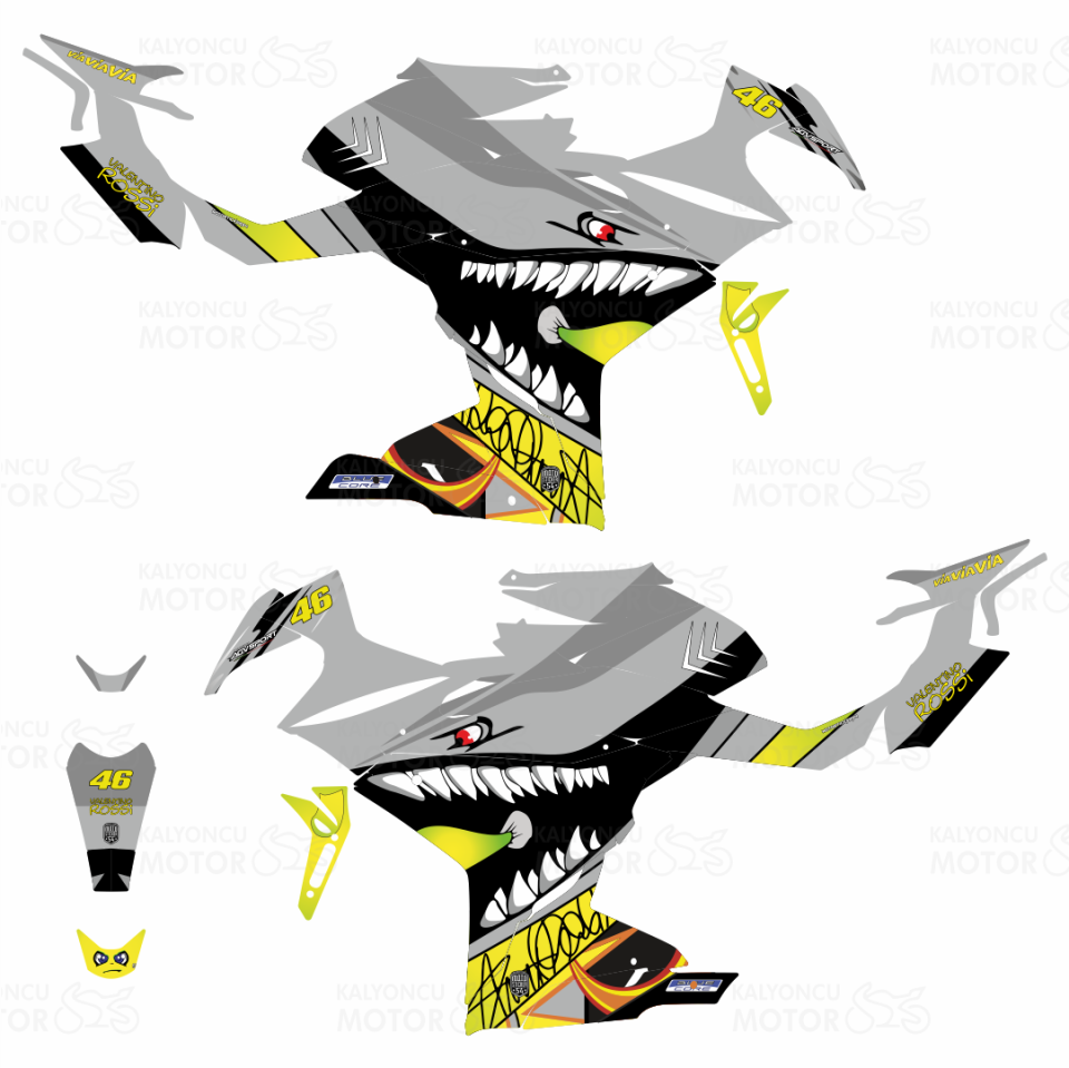 CF Moto 250 SR Rossi Shark Design Gri Sticker Set - Motor Kaplama