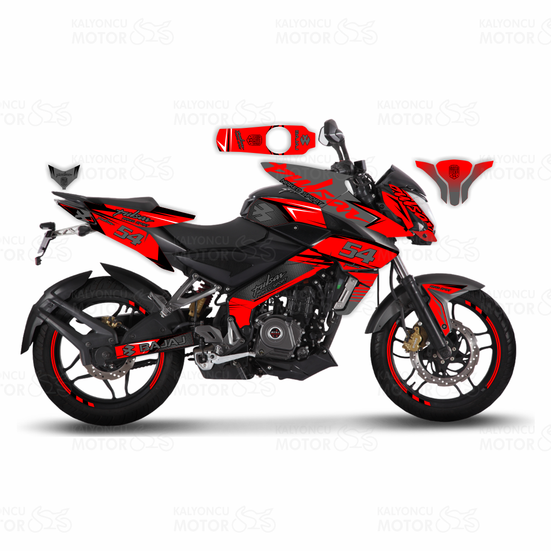 Bajaj Pulsar 200 NS Naked Sport Gri Kırmızı Sticker Set 54