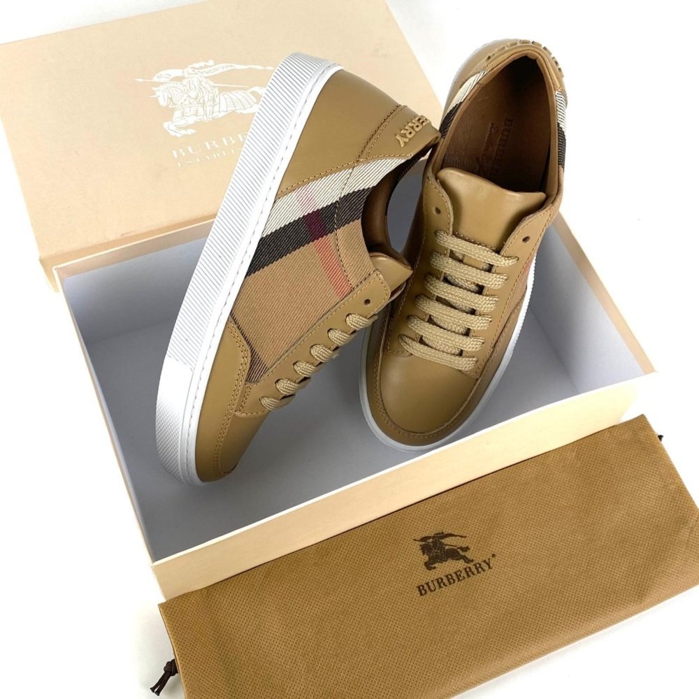 BURBERRY HOUSE CHECK AND LEATHER SNEAKERS %HAKİKİ DERİ