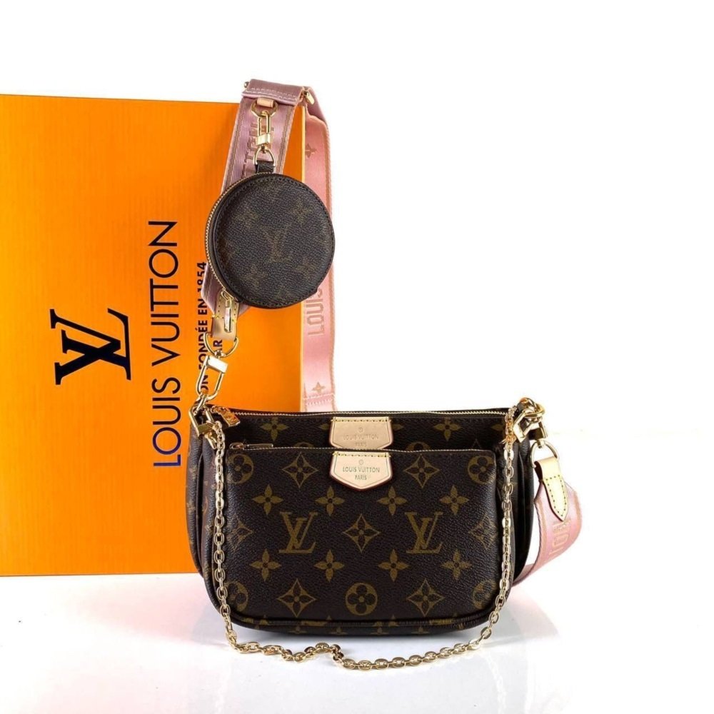 LOUİS VUİTTON MULTİ POCHETTE ACCESSOİRES %100 HAKIKI DERI MONOGRAM CANVAS PUDRA SAP