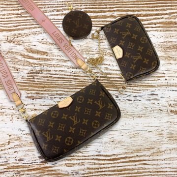 LOUİS VUİTTON MULTİ POCHETTE ACCESSOİRES %100 HAKIKI DERI MONOGRAM CANVAS PUDRA SAP
