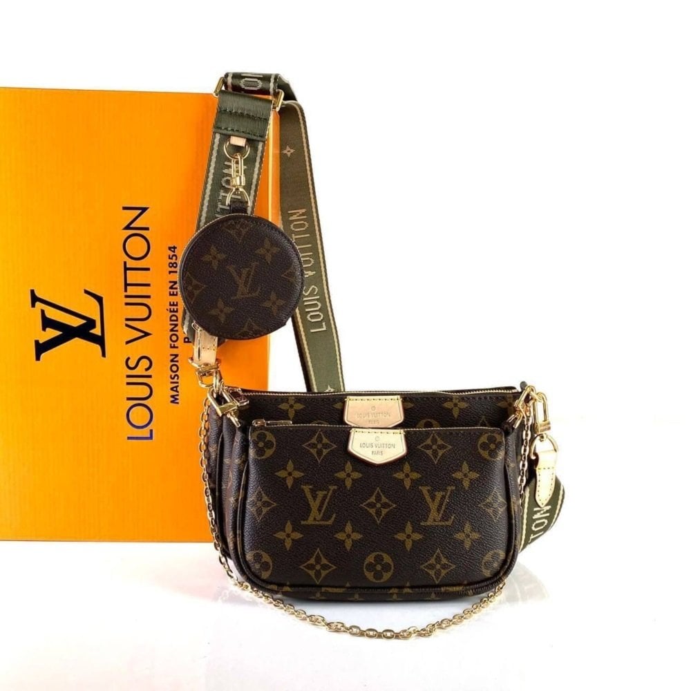 LOUİS VUİTTON MULTİ POCHETTE ACCESSOİRES %100 HAKIKI DERI MONOGRAM CANVAS YEŞİL SAP