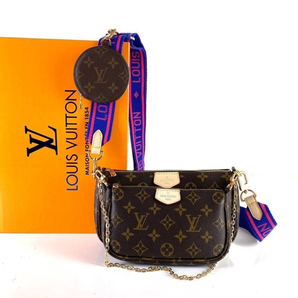 LOUİS VUİTTON MULTİ POCHETTE ACCESSOİRES %100 HAKIKI DERI MONOGRAM CANVAS MOR SAP