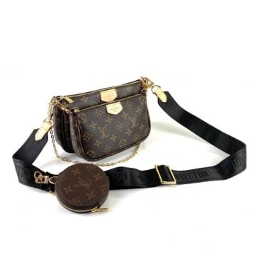 LOUİS VUİTTON MULTİ POCHETTE ACCESSOİRES %100 HAKIKI DERI MONOGRAM CANVAS SİYAH SAP