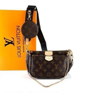 LOUİS VUİTTON MULTİ POCHETTE ACCESSOİRES %100 HAKIKI DERI MONOGRAM CANVAS SİYAH SAP