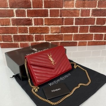 Yves Saint Laurent Quilted Shoulder (YSL) %100 HAKİKİ DERİ KIRMIZI