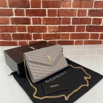 Yves Saint Laurent Quilted Shoulder (YSL) %100 HAKİKİ DERİ GRİ