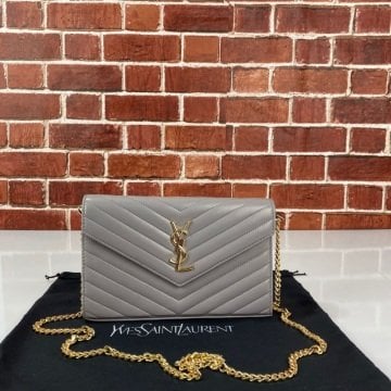 Yves Saint Laurent Quilted Shoulder (YSL) %100 HAKİKİ DERİ GRİ