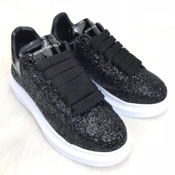 ALEXANDER McQueen %HAKİKİ DERİ BAYAN SNEAKER SİYAH SİMLİ RUGAN