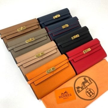 HERMES KELLY LONG WALLET %100 HAKIKİ DERİ TURUNCU