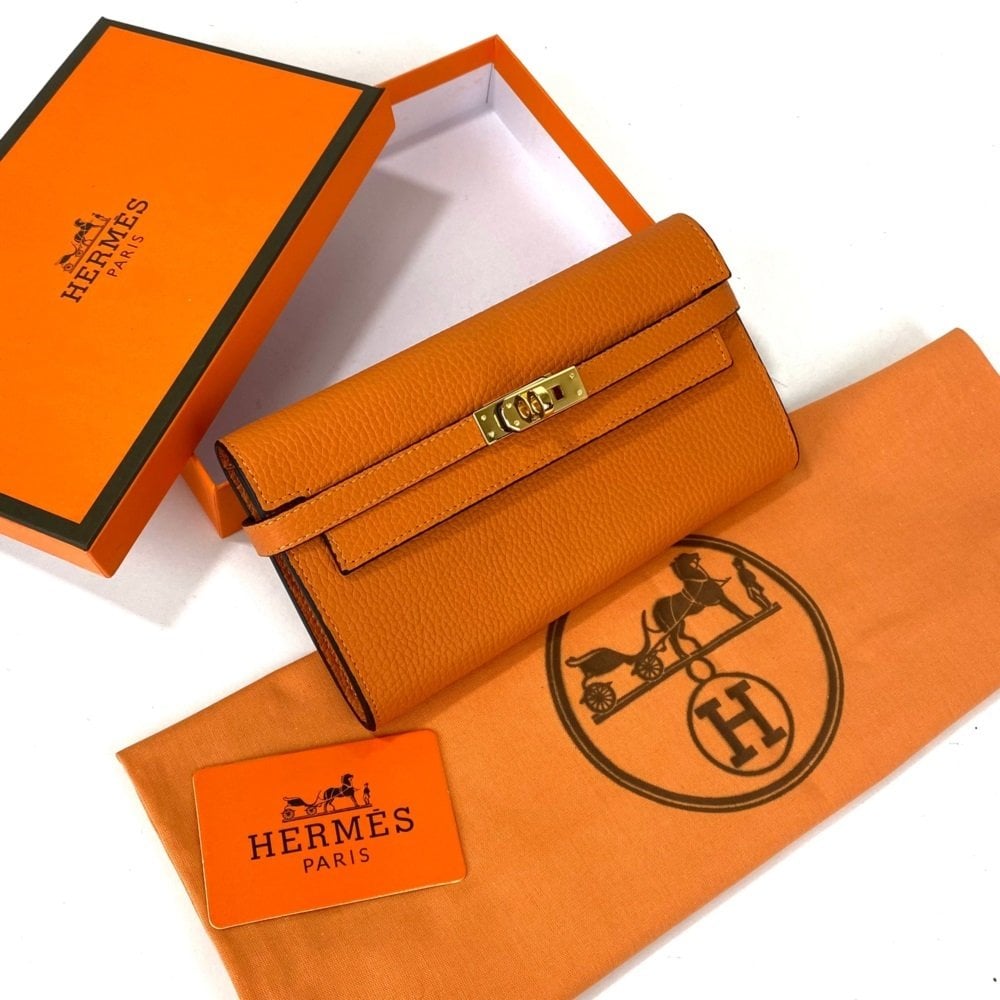 HERMES KELLY LONG WALLET %100 HAKIKİ DERİ TURUNCU