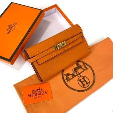 HERMES KELLY LONG WALLET %100 HAKIKİ DERİ TURUNCU