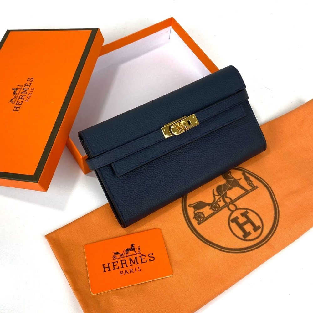 HERMES KELLY LONG WALLET %100 HAKIKİ DERİ LACİVERT