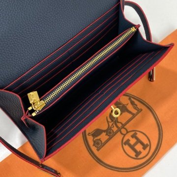 HERMES KELLY LONG WALLET %100 HAKIKİ DERİ LACİVERT