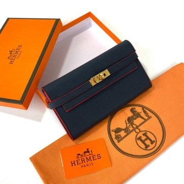 HERMES KELLY LONG WALLET %100 HAKIKİ DERİ LACİVERT