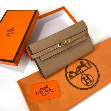 HERMES KELLY LONG WALLET %100 HAKIKİ DERİ PUDRA