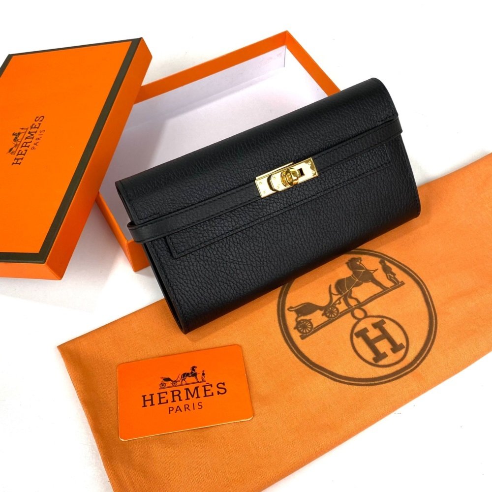 HERMES KELLY LONG WALLET %100 HAKIKİ DERİ SİYAH