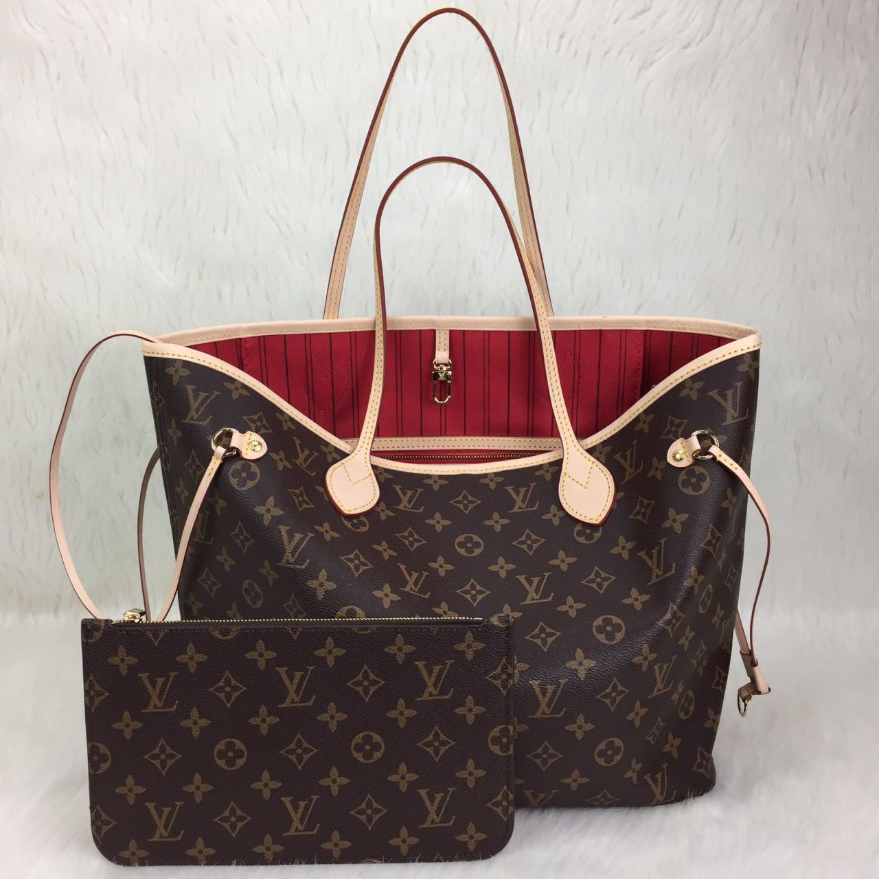 LOUIS VUITTON MONOGRAM CANVAS NEVERFULL MM VEJITAL DERI ORTA BOY