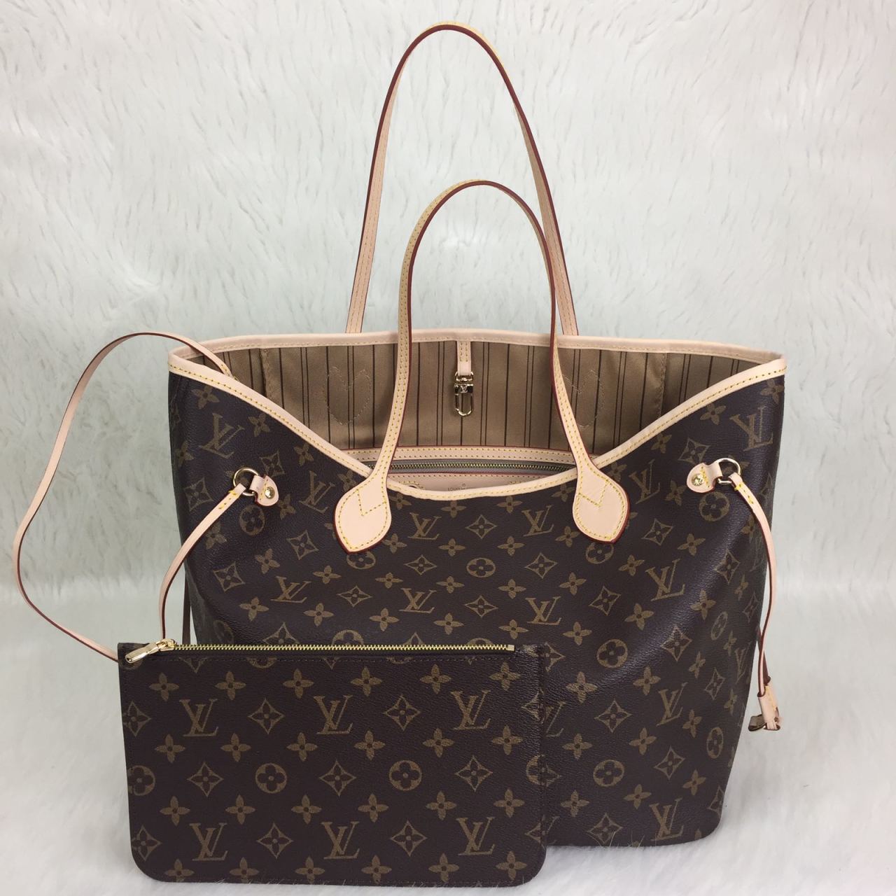 LOUIS VUITTON MONOGRAM CANVAS NEVERFULL MM VEJITAL DERI ORTA BOY