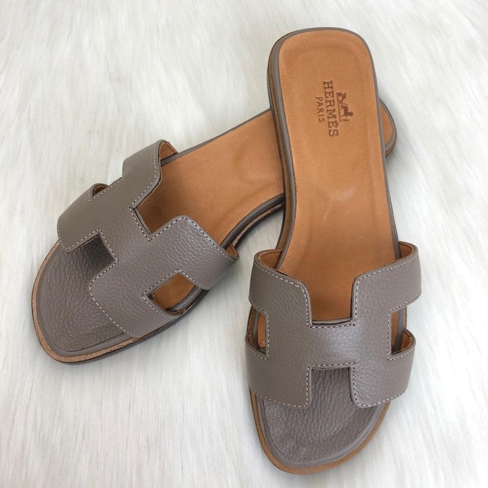 HERMES ORAN SANDALS %100 HAKİKİ DERİ VİZON
