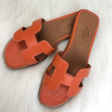 HERMES ORAN SANDALS %100 HAKİKİ DERİ TURUNCU