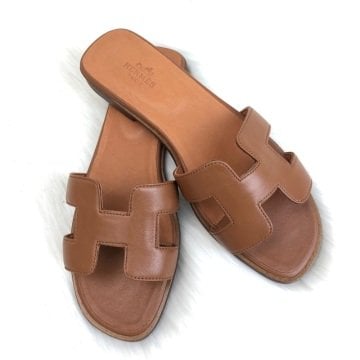 HERMES ORAN SANDALS %100 HAKİKİ DERİ TABA