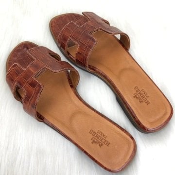 HERMES ORAN SANDALS KROKO DESENLİ %100 HAKİKİ DERİ TABA