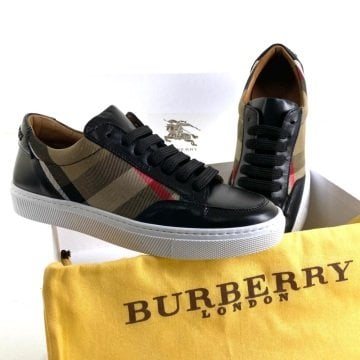 BURBERRY HOUSE CHECK AND LEATHER SNEAKERS %HAKİKİ DERİ