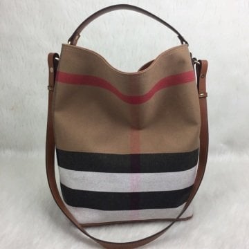 BURBERRY HOBO CANVAS  BAG TABA