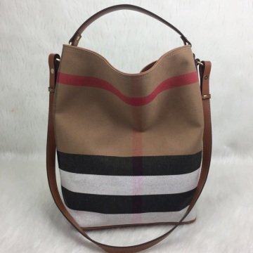 BURBERRY HOBO CANVAS  BAG TABA