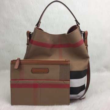 BURBERRY HOBO CANVAS  BAG TABA