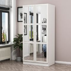 Minar Kale Country 2 Kapak Aynalı Zincir Dolap - Eskitme Beyaz