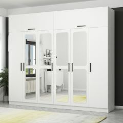 Kale 6 Kapaklı Aynalı Zincir Dolap-Yüklük - Beyaz