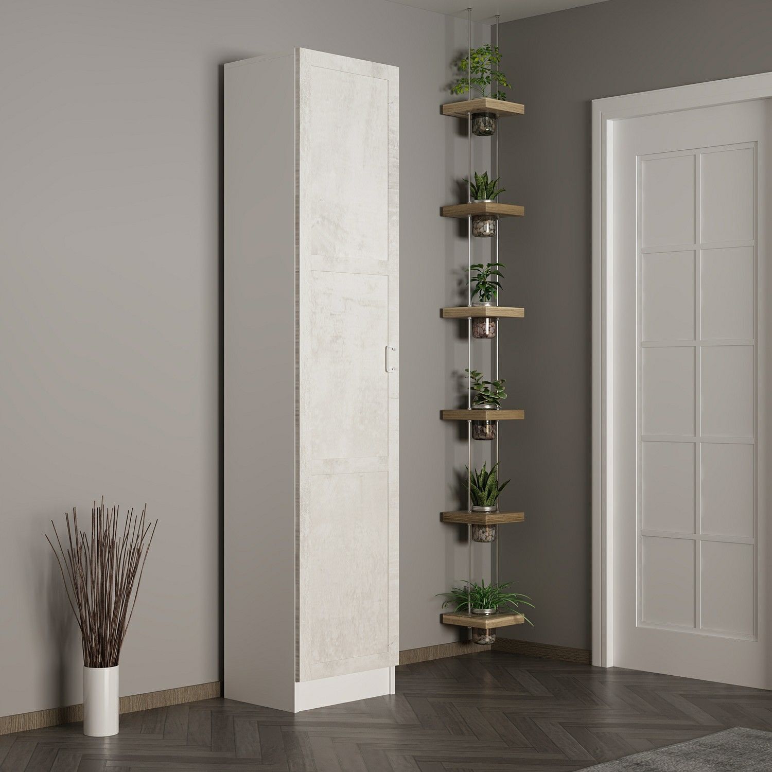 Minar Kale 210 Cm 1 Kapaklı 1B Raf Portmanto Beyaz Eskitme Beyaz