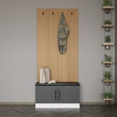 Minar Kale Dekor Panel Ayakkabılık Minderli Beyaz Antrasit