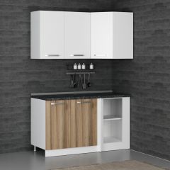 Minar 145Cm Köşe Mutfak Dolabı - Beyaz/Dore K145-D1