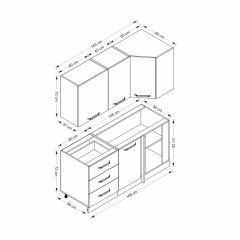 Minar 165Cm Köşe Mutfak Dolabı - Beyaz/Dore K165-D2