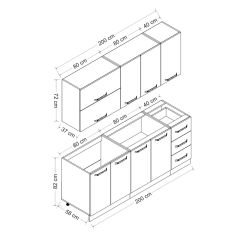 Minar 200 Cm Mutfak Dolabı Beyaz Antrasit 200-A1