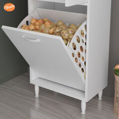 Modilayn İki Kapaklı Sepetli Kirli Çamaşır Dolabı Raflı Banyo Dolabı Çok Amaçlı Dolap