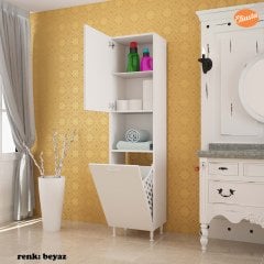 MODİLAYN KİRLİ ÇAMAŞIR DOLABI ÜÇ RAFLI DÜŞER KAPAKLI SEPETLİ BANYO DOLABI