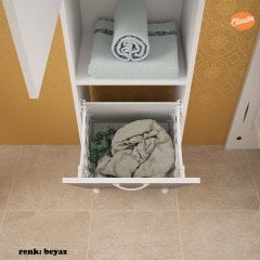 MODİLAYN KİRLİ ÇAMAŞIR DOLABI ÜÇ RAFLI DÜŞER KAPAKLI SEPETLİ BANYO DOLABI