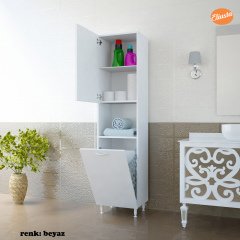 MODİLAYN KİRLİ ÇAMAŞIR DOLABI ÜÇ RAFLI DÜŞER KAPAKLI SEPETLİ BANYO DOLABI