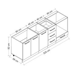 Minar 225 Cm Mutfak Dolabı Beyaz 225-B3-Alt Modül