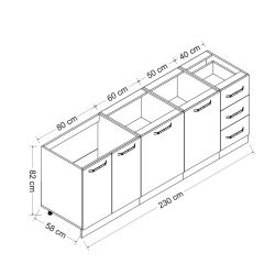 Minar 230 Cm Mutfak Dolabı Beyaz Dore 230-D1-Alt Modül