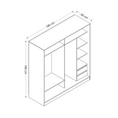 Minar Kale 2 Kapaklı Sürgülü Dolap 180 Cm - Byz/Royal Mermer/Dore