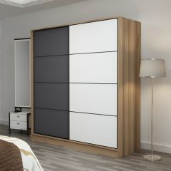 Minar Kale 2 Kapaklı Sürgülü Dolap 180 Cm - Dore/Antrasit/Beyaz