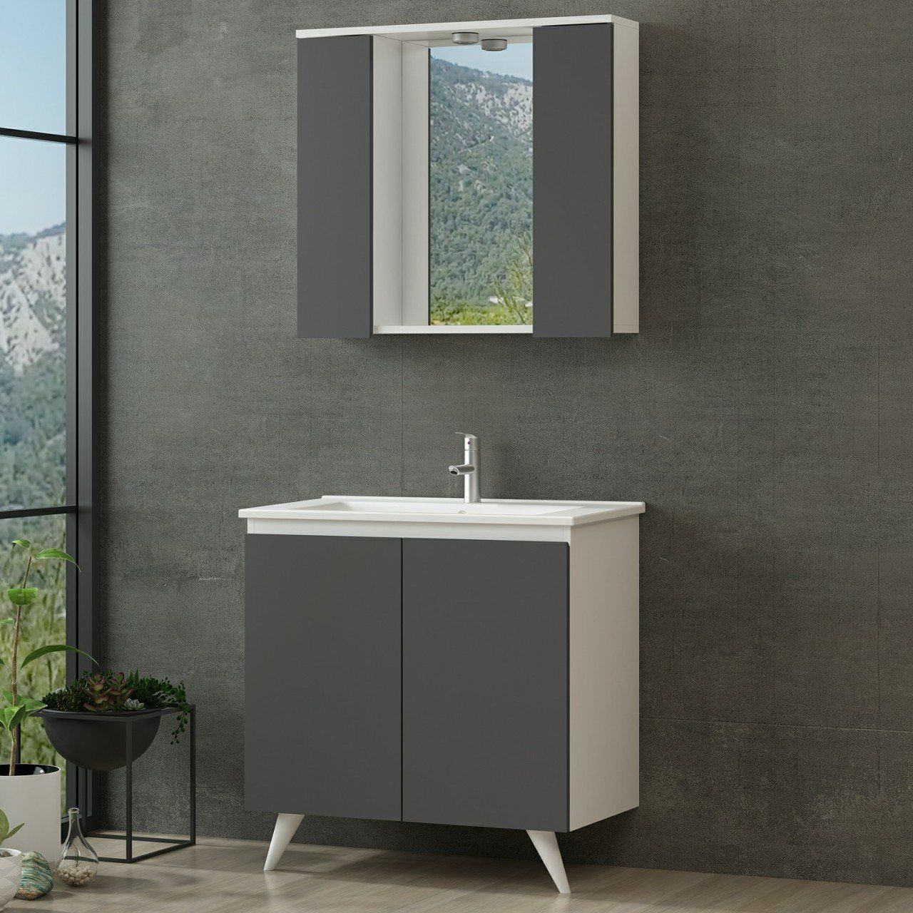 Nika Banyo Dolabı 85Cm Ay2K+2K1A+Etj Beyaz Antrasit